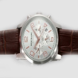 Montblanc Timewalker Chronograph M29430 White Dial Brown Cow Leather Strap Round Watch