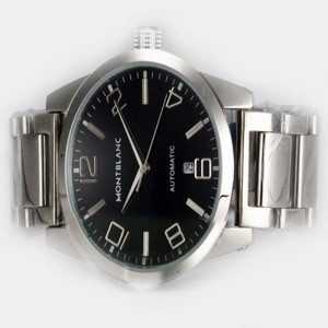 Montblanc Timewalker Large 09672 Black Dial Round White Stainless Steel Strap Watch