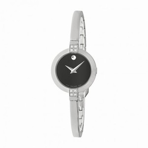 Movado Bela Black Dial Stainless Steel Bangle Bracelet Ladies Watch 0606628