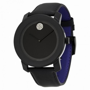 Movado Bold 42 mm Black Dial With Swarovski Crystal Marker Black Leather Strap Unisex Watch 3600044