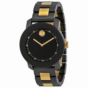 Movado Bold Black Dial Black Ceramic and Yellow Gold Ion-plated Ladies Watch 3600233