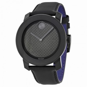 Movado Bold Black Dial Black Coated Leather Strap Men's Watch 3600170