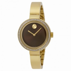 Movado Bold Chocolate Metallic Dial Diamond Yellow Gold Ion-plated Ladies Watch 3600282