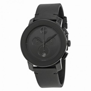 Movado Bold Chronograph Black Dial Black Leather Band Men's Quartz Watch 3600337