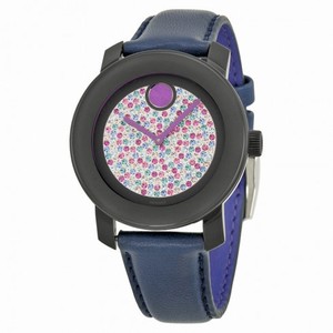 Movado Bold Crystal Pave Dial Blue Leather Ladies Watch 3600263