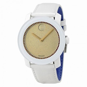 Movado Bold Gold Crystal White Leather Ladies Watch 3600220