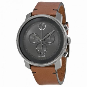 Movado Bold Grey Chronograph Dial Rustic Brown Leather Men's Watch 3600367