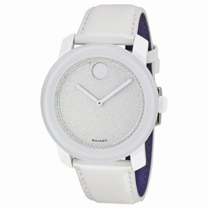 Movado Bold Grey Glitter Dial White Leather Unisex Watch 3600230