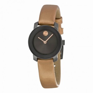 Movado Bold Gunmetal Dial Peach Leather Ladies Watch 3600341