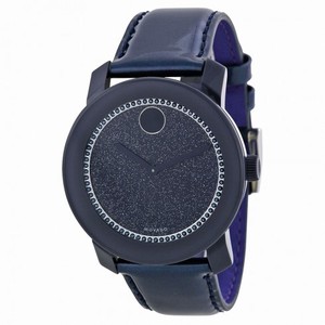 Movado Bold Navy Dial Navy Leather Strap Ladies Watch 3600229