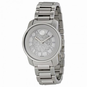 Movado Bold Silver Crystal Pave Dial Stainless Steel Ladies Watch 3600254