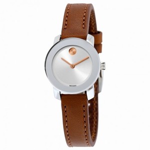 Movado Bold Silver Dial Brown Leather Ladies Watch 3600328