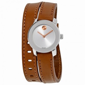 Movado Bold Silver Dial Brown Leather Strap Ladies Watch 3600331