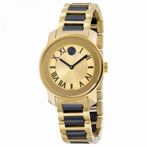 Movado Bold Yellow Gold-Tone Dial Two Tone Stainless Steel Ladies Watch 3600355