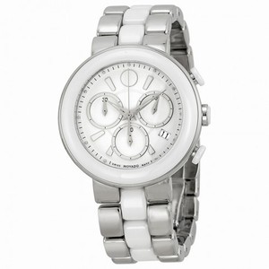 Movado Chronograph White Dial White Ceramic Ladies Watch 0606758