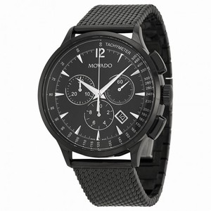 Movado Circa Chronograph Black Dial  Black PVD Mesh Men's Watch 0606804