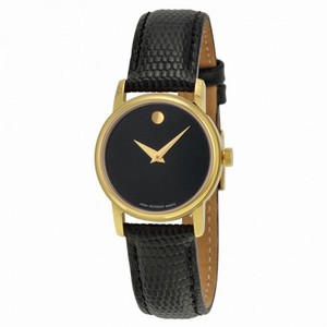 Movado Museum Black Dial Black Leather Ladies Watch 2100006