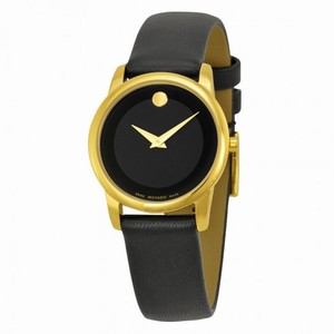 Movado Museum Black Dial Black Leather Ladies Watch 606877