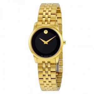 Movado Museum Classic Black Dial Yellow Gold PVD-finished Stainless Steel Ladies Watch 0607005