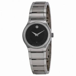 Movado Quadro Black Dial Diamond Bezel Ladies Watch 0606495