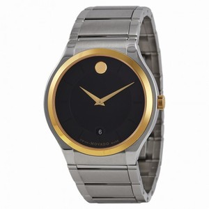 Movado Quadro Black Dial Two Tone Steel Case Men's Watch 0606480