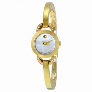 Movado Rondiro White Mother of Pearl Dial Yellow Gold PVD Ladies Watch 0606889