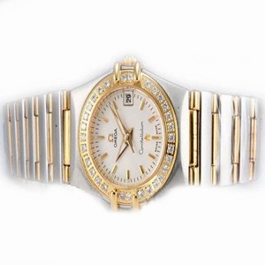 Omega Constellation Chronometer 123.55.24.60.55.004 White Dial 18K Gold Case Diamond Bezel Watch