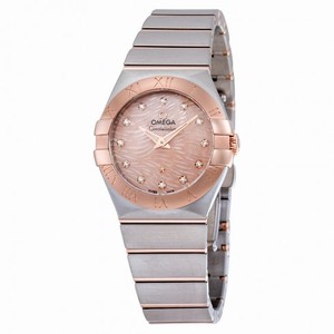 Omega Constellation Pink Mother of Pearl Diamond Dial Steel and 18K Rose Gold Ladies Watch 123.20.27.60.57.004