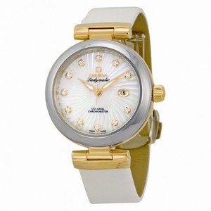 Omega De Ville Ladymatic Mother of Pearl White Leather Ladies Watch 42522342055002