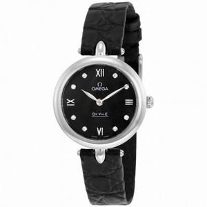 Omega De Ville Prestige Black Diamond Dial Leather Strap Ladies Watch 424.13.27.60.51.001