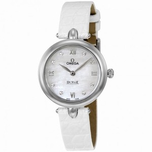 Omega De Ville Prestige Mother of Pearl Diamond Dial Leather Strap Ladies Watch 424.13.27.60.55.001