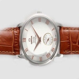 Omega De Ville Prestige Small Seconds 4613.30.02 Midsize Brown Ostrich Leather Strap Watch