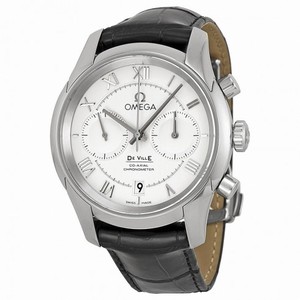 Omega De Ville White Dial Chronograph Black Leather Men's Watch 431.13.42.51.02.001