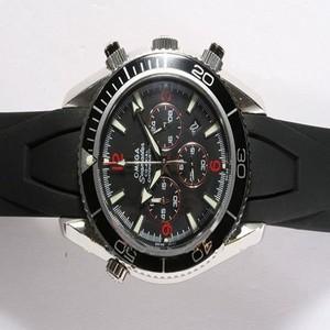 Omega Seamaster Planet Ocean Chrono 2910.51.82 Black Dial Rubber Band Quartz Chronograph Watch