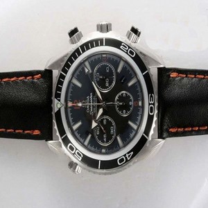 Omega Seamaster Planet Ocean Chrono 2910.51.82 Midsize Black Cow Leather Strap Round Watch