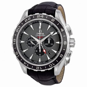 Omega Seamaster Teak Grey Dial GMT Chronograph Black Leather Men's Watch 231.13.44.52.06.001