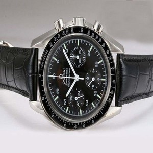 Omega Speedmaster Broad Arrow 3851.50.11 Black Crocodile Leather Strap Stainless Steel Bezel Watch
