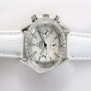 Omega Speedmaster Broad Arrow 3855.75.12 White Crocodile Leather Strap 36mm Midsize Watch