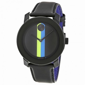 Open Box - Movado Bold Black Dial Black Leather Unisex Watch 3600225