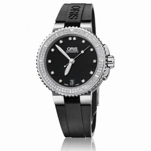 Oris Aquis Date Diamond Black Dial Black Rubber Ladies Watch 01 733 7652 4994-07 4 18 34