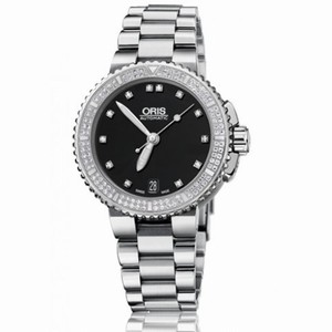 Oris Aquis Date Diamond Black Dial Stainless Steel Ladies Watch 01 733 7652 4994-07 8 18 01P