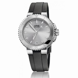 Oris Aquis Date Silver Dial Dark Grey Textile Ladies Watch 01 733 7652 4141-07 5 18 14FC