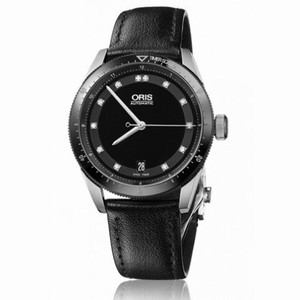 Oris Artix GT Date Diamonds Black Dial Black Leather Unisex Watch 01 733 7671 4494-07 5 18 82FC