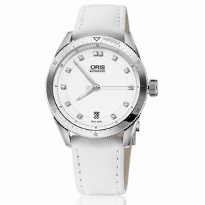 Oris Artix GT Date Diamonds White Dial White Leather Ladies Watch 01 733 7671 4191-07 5 18 40FC