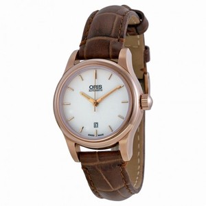 Oris Date White Dial Brown Leather Ladies Back Watch 561-7650-4851LS
