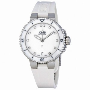 Oris Divers Date White Dial Automatic Rubber Ladies Watch 01 733 7652 4191 07