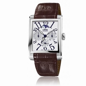 Oris Rectangular Silver Dial Brown Leather Automatic Men's Watch 582-7658-4061LS