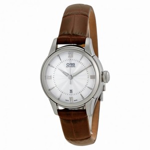 Oris Silver Dial Brown Leather Ladies Watch 561-7687-4071LS