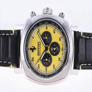 Panerai Ferrari Granturismo FER 00013 Round Yellow Dial Black Ostrich Leather Strap Watch