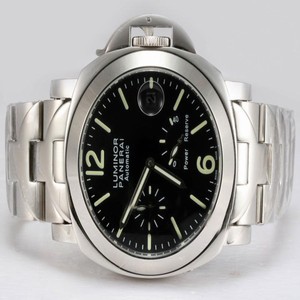 Panerai Luminor PAM 090 44mm Black Dial Silver Stainless Steel Strap Watch